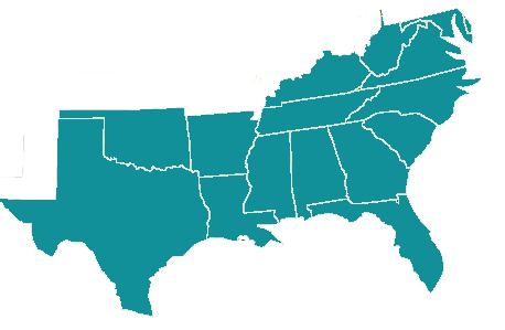 southeast US states teal color