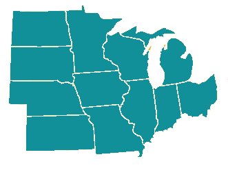 midwest states of the US in teal color